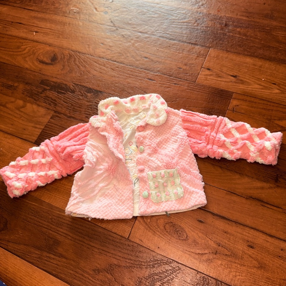 Pristine Little Paige Pink Textured Jacket Floral Embroidered Boutique Girls 3T